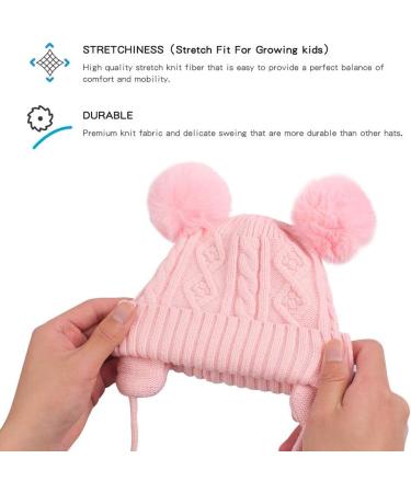 XIAOHAWANG Kids Winter Knitted Beanie Hat with Pompom - Pink - 2-6 Years - Buy Online on GoSupps.com