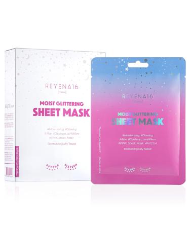 Moist Glittering Sheet Mask Moisture Glow Facial Mask with Aloe & Seaweed Extracts - Restore Skin's Vitality and Shine - Dermatologically Tested 10 Sheet
