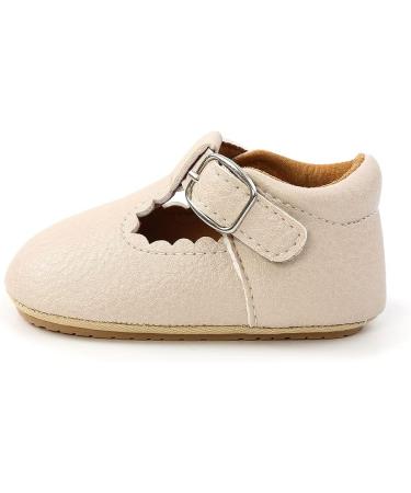 Baby Anti-Slip First Walking Shoes | Soft Sole Toddler Sneakers for Boys and Girls | Infant PU Leather Prewalkers - 0-18 Months | Includes Socks | Narrow Beige - 0-6 Months - Buy Online on GoSupps.com