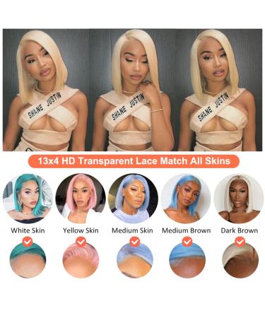 Royal Lady 613 Blonde Short Bob Human Hair Wig | 13x4 HD Lace Front | 150% Density | Brazilian Virgin 613 Lace Front Straight Bob Wig | Pre Plucked with Baby Hair (12 inch) - Buy Online on GoSupps.com