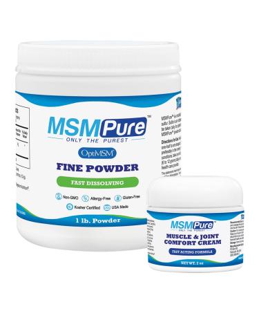 KALA HEALTH MSMPure Fine Powder 1lb and Muscle & Joint Cream 2oz Bundle