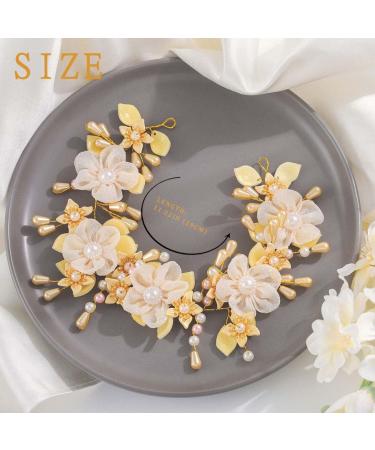 IYOU Flower Wedding Headbands Yellow Pearl Headpiece Floral Birthday Communion Bridal Hair Accessories for Girls - Buy Online on GoSupps.com