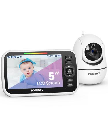 Baby Monitor, 5 Large LCD Screen Video Baby Monitor with Camera and Audio, 3000mAh Battery, No WiFi 1000ft Range Remote Pan Tilt 2X Zoom, Two-Way Audio, Night Vision, Room Temperature, Lullaby Player SM663
