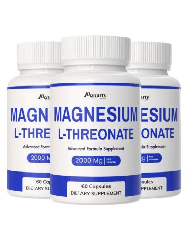 Magnesium L-Threonate | Magnesium L-Threonate 2000mg | Magnesiuma Citrate Capsules | Magneseum Supplements 180 Capsules (Pack 3)