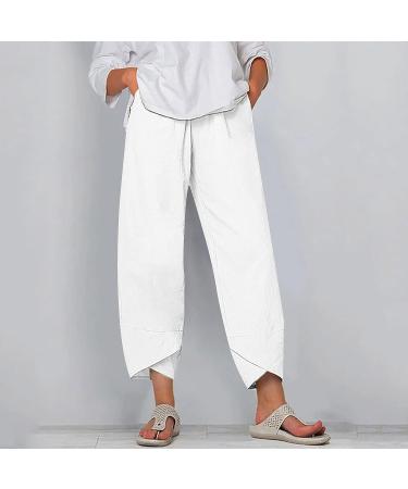 Womens Summer Linen Palazzo Pants High Waist Elastic Relax Fit Yoga Sweatpants - White XX-Large - Buy Online on GoSupps.com