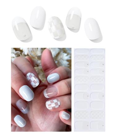 Buy Semi Cured Gel Nail Strips | 20pcs French White Plaid Nail Wraps | UV Gel Nail Stickers for DIY Home Manicure - Buy Online on GoSupps.com