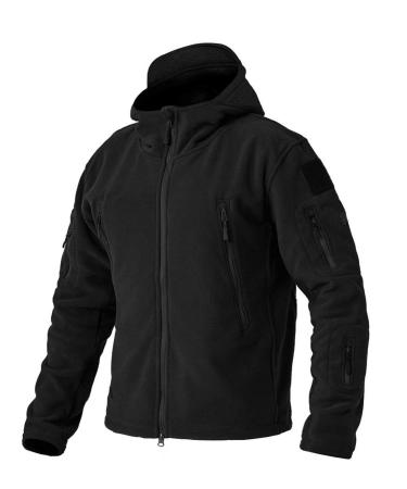 BIYLACLESEN Men's Outdoor Tactical Jackets Softshell Fleece Hoodie Full Zip up Jackets Coats Polar Fleece Jacket Black Large