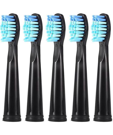 5pc Toothbrush Heads Compatible with Fairywill D7/D8/FW507/508, 551/917/959/D1/D3 (Black)