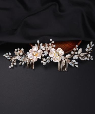Deniferymakeup Flower Bride Wedding Hair Vine with Combs Gold Leaf Bridal Headband Opal Rhinestones Hair Breath Accessories for Women and Girls - Buy Online on GoSupps.com