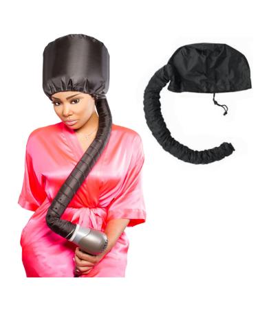 Hair Dryer Bonnet Attachment,Adjustable Portable Soft Steam Cap for Hair Drying Styling Curling Deep Cap head 40cm,cap circumferenc 82cm,cap tail 105cm Black