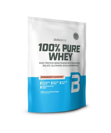 Biotechusa 100% pure whey |Protein powder with BCAA and glutamine |Gluten -free palm oil -free |21g protein per portion 1 kg strawberry strawberry 1 kg (1 Pack) - Buy Online on GoSupps.com