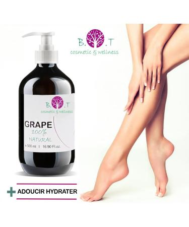 Cold-Pressed Grape Seed Oil 500ml | Natural Intensive Skin & Hair Care | Makeup Remover | Moisturizer for Face & Body | Massage & Carrier Oil - Buy Online on GoSupps.com