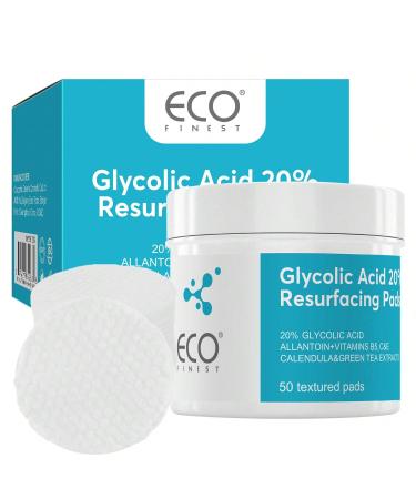 Glycolic Acid 20% Resurfacing Pads Exfoliating Facial Toner Pads With Vitamin C E Witch Hazel & Green Tea (50pcs)