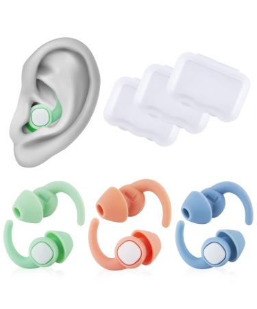 3 Pairs Ear Plugs for Swimming  Reusable Soft Silicone Noise Canceling Earplugs for Sleeping  Studying  Airplanes  Waterproof Swim Earplugs for Bathing  Swimming and Other Watersports Blue/Rose/Green