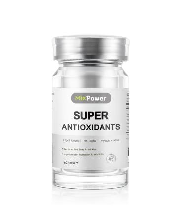 MixPower L-Ergothioneine(50mg) Skin Brightening & Antioxidant Capsules with White Tomato Collagen & Ceramide for Hydration Elasticity & Radiance-Glowing Skin Beauty Supplement for Women 60 Capsules