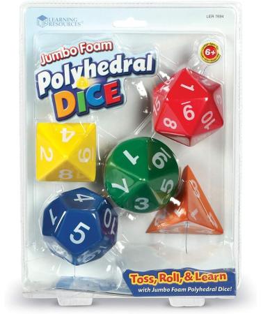 Learning Resources Jumbo Foam Polyhedral Dice Set - 5 Dice with 4, 8, 10, 20 Sides - Ages 5+ - Multicolor - Buy Online on GoSupps.com
