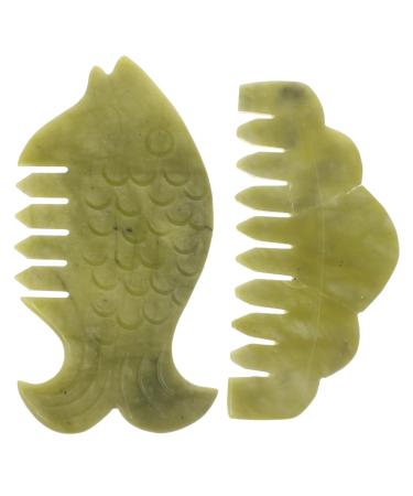 Anneomas 2 pieces jade comb scalp massage device Face skin massage devices gua Sha Kamm head massage boards body scratch boards Jade scalp massage frame skin massage tools portable