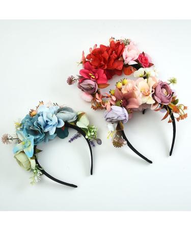 Flower Wreath Headband Hair Accessories Synthetic Floral Crown Bohemian Headband for Women Cosplay Costume Headband (Red) - Buy Online on GoSupps.com