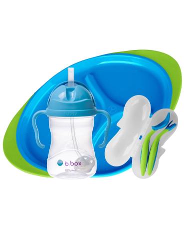 b.box 4 in 1 Baby Feeding Set | Includes Sippy Cup  Cutlery Set and Divided Plate | BPA Free  Dishwasher Safe | for Toddlers & Babies 6 mo+ (Ocean Breeze)