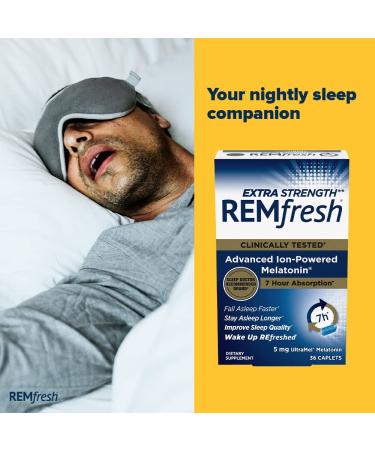 REMfresh Extra Strength 5mg Melatonin Sleep Aid (36 Caplet) - Doctor Recommended - Pharmaceutical-Grade for Immune Function - Ultrapure Melatonin 36 Count - Buy Online on GoSupps.com