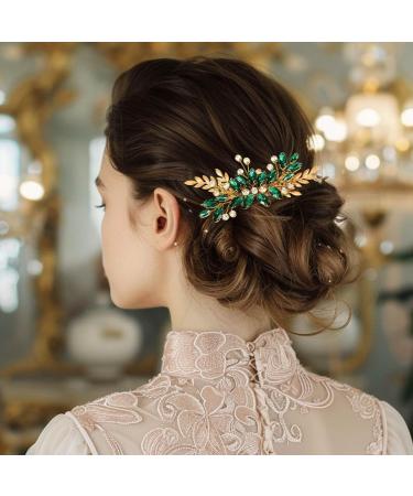 Zoestar Leaf Bridal Wedding Hair Comb Gold Rhinestone Headpiece Bridal Crystal Hair Accessories for Women and Girls - Buy Online on GoSupps.com