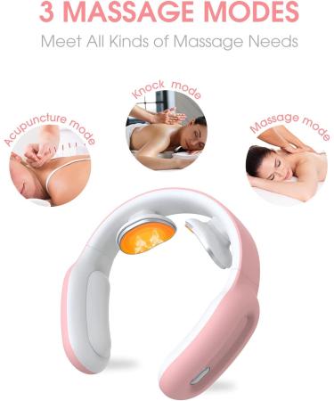 Electric Pulse Cordless Neck Massager with Heat - 3 Modes, 15 Levels - Pain Relief & Relaxation at Home, Office, Travel - Pink - Buy Online on GoSupps.com