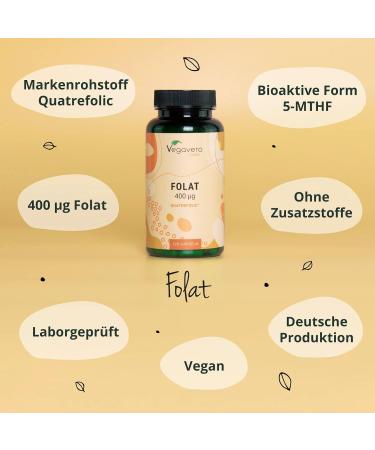 Folic Acid 400 g Capsules | Premium Quatrefolic 5-MTHF Folate | Italian Raw Material | Ideal for Pregnancy | No Additives | German Quality - Vegavero  - Buy Online on GoSupps.com