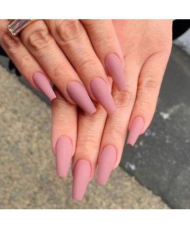 Handcess Coffin Matte Pink Ballerina Press-On Nails | Pure Color Complete Coverage Fake Nail Tips for Women & Girls - Shop Internationally - Buy Online on GoSupps.com
