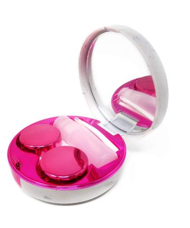 Honbay Fashion Marble Contact Lens Case Portable Contact Lens Box Kit with Mirror (Round) (Rose Red)