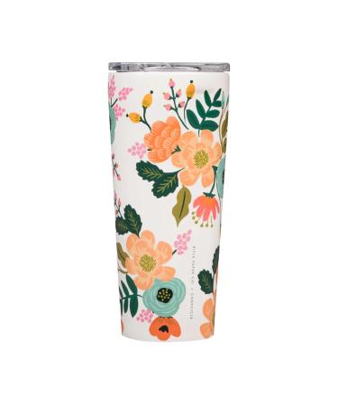 Corkcicle Tumbler Rifle Paper Co. Triple Insulated Stainless Steel Travel Mug, BPA Free, Keeps Beverages Cold for 9 Hours and Hot for 3 Hours, 24 oz,Gloss Cream Lively Floral