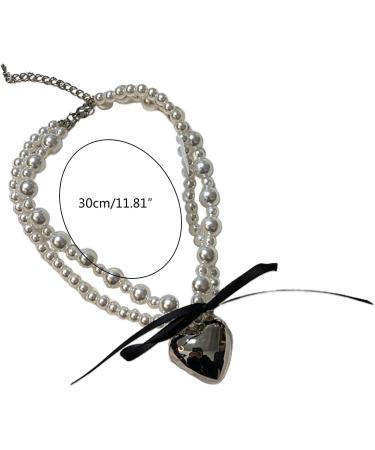 OralGos Heart Imitation Pearl Necklace for Women - Harajuku & Campus Style Jewelry - Simple Clavicle Chain Design - Shop Internationally - Buy Online on GoSupps.com