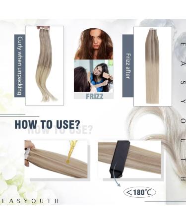 Easyouth Balayage Tape Extensions - Real Hair Seamless Skin Weft Darkest Brown & Ash Brown Mix 12 inch 30g - Ideal for Cancer Patients #2/8/2 - Buy Online on GoSupps.com