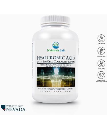Nature's Lab Hyaluronic Acid with Biocell Collagen, MSM - 60 Capsules - Skin Hydration & Joint Health - Buy Online on GoSupps.com