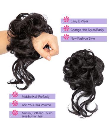 2PCS Messy Bun Hair Pieces for Women - Natural Black & Dark Brown Curly Updo Scrunchies | Synthetic Hair Buns for Chignon Hairstyles - Buy Online on GoSupps.com