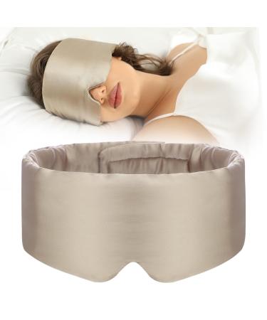 100% Mulberry Silk Sleep Mask Eye Mask for Women Man with Adjustable Band for Side Sleeper Blackout Sleep Mask for Travel Rest and Office Large Size (Taupe)