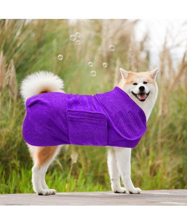 Purple Dog Waded Coat & Super Absorbent Towel - Soft Adjustable Bathrobe for Pets (XL 64cm) - Buy Online on GoSupps.com