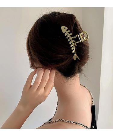 Gold Fish Bone Hair Claw Clip - Nonslip Vintage Hair Accessory for Women (B-silver) - Buy Online on GoSupps.com