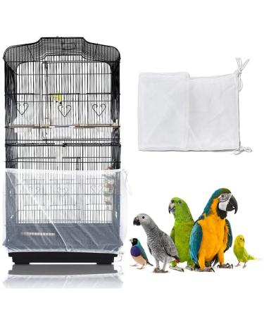SYOOY Bird Cage Cover Seed Catcher Universal Birdcage Netting Feather Guard Parrot Nylon Mesh Net Parakeet Cage Skirt Cover - White (Not Include Birdcage)