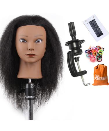 Xtrend exercise head with 100 % real hair hairdressers exercise head for hairdressers exercise head for hairstyles and braids (table clamp stand included in the scope of delivery) 8 Count (Pack of 1)
