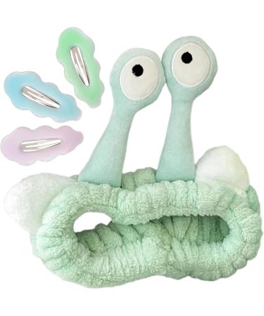 Spa Headband Facial Makeup Head Band Cute Snail Cartoon Head Band Wraps Hair Accessories Fleece Elastic Makeup Headband Hair Wrap for Facial Cosmetic Shower Yoga Sports Green - Buy Online on GoSupps.com