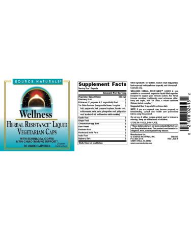 Source Naturals Wellness Herbal Resistance Liquid Immune Defense Supplement & Immunity Booster with Echinacea, Elderberry & Yin Chiao* - 30 Vegetarian Capsules 30 Count (Pack of 1) - Buy Online on GoSupps.com