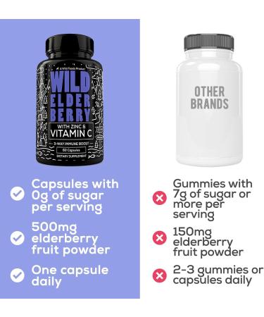 Wild Foods Sambucus Elderberry with Zinc and Vitamin C - Immune Support Supplement - 60 Capsules - Buy Online on GoSupps.com