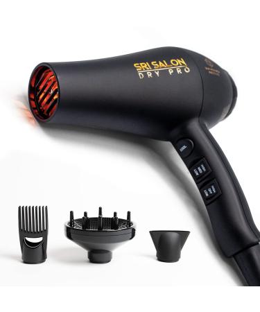 SRI Salon Dry Pro, Infrared Light Blow Dryer with Salon Results, Negative Ions for Reduced Frizz, Fast-Drying & Max Shine, 1875W, Free Attachments - Concentrator, Diffuser, & Comb
