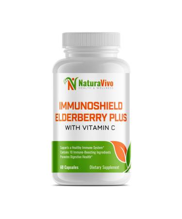 ImmunoShield Elderberry Plus with Vitamin C - Comprehensive Immune Digestive & Skin Health Formula - Vitamin E B6 Zinc Echinacea Garlic Turmeric - GMP Certified