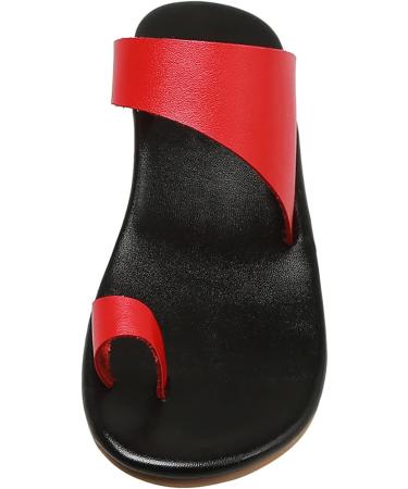 Summer Solid Flat Sandals for Women - Outdoor PU Open Toe Cutout Slip-on Orthopedic Bunion Corrector Beach Sandals - Red 7.5 - Buy Online on GoSupps.com