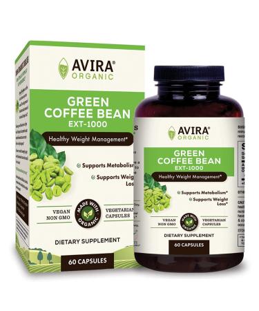 Avira Organic Green Coffee Bean Ext-1000 A Non-Stimulant Formula USDA Organic Extract, 50%Chlorogenic Acid For Weight Loss, Metabolism, Non-GMO, Allergen Free Max Strength 1000mg Per Serving