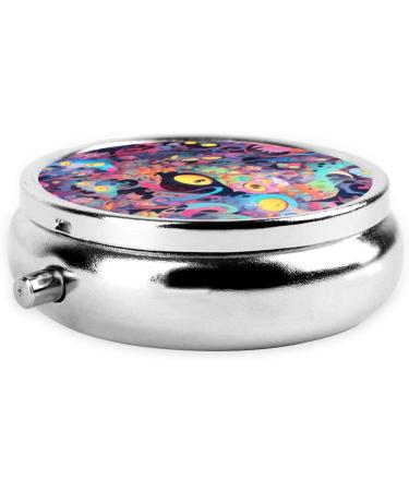 Many Strange Eyes Portable Metal Pill Box - Round Mini 3-Compartment with Hinged Design for Travel - Perfect for Small Pills - Stylish Black - Buy Online on GoSupps.com