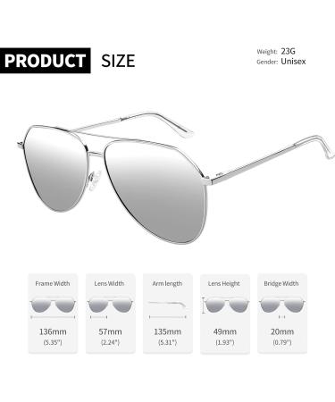 Joopin Polarised Sunglasses | Al-Mg Metal Frame | UV Protection | Double Bridge Aviation Sun Glasses for Men & Women - Silver Mirrored Lens - Buy Online on GoSupps.com