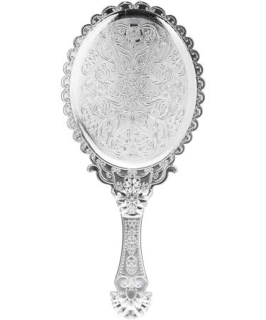 Bluelover Vintage Repousse Oval Makeup Floral Mirror - Silver Hand Held Cosmetic Mirror - Buy Online on GoSupps.com