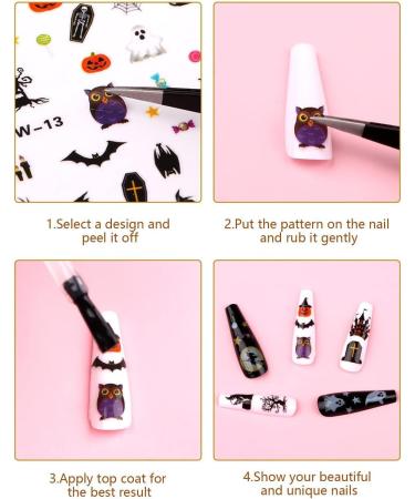 Kalolary Halloween Nail Art Stickers Decals 8 Sheets Self-Adhesive Nail Art Sticker Decals Pumpkin/Bat/Ghost/Witch/Skull Elements Nail Decorations for Halloween Party - Buy Online on GoSupps.com